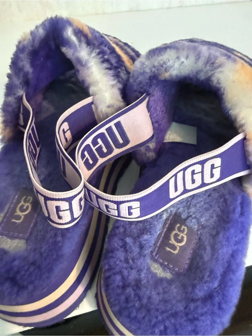 UGG Women's Platform Disco Marble Shearling Slide Sandal Violet Night, Comfy 7